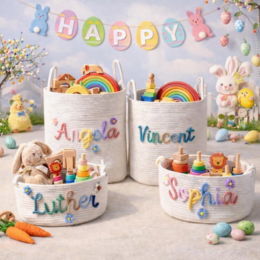 2026 Personalised Easter Basket, Bunny Carrot Rope Basket, Baby Egg Hunt, Easter Baby Shower Gift