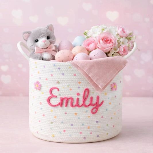 Personalized Woven Basket – Custom Name Storage Basket for Baby Toys, Nursery Organizer or Pet Toy Bin, Handmade Gift