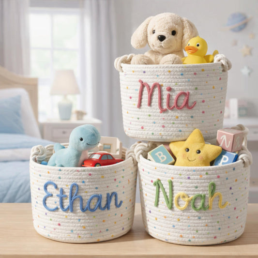 Personalized Baby Basket, Handmade Baby Gift Basket, Easter Basket, Baby Shower Gift, Newborn Gift, Custom Nursery Gift, Rope Baby Basket
