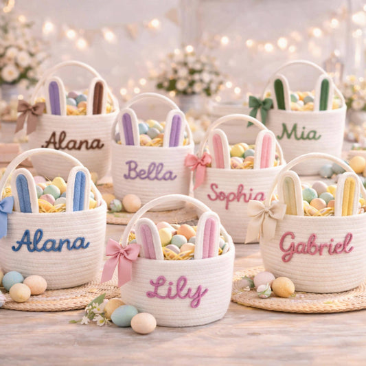 Personalized Easters Cotton Name Basket: Custom Name Happy Easter Bag, Custom Easter Name Basket, Toys Storage, Easter Gift, Pet Basket