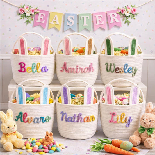 Personalized Easter Basket | Rope Cotton Baby Gift Basket | Easter Egg Hunt Basket | Baby Name Basket | Bunny Basket | Easter bucket