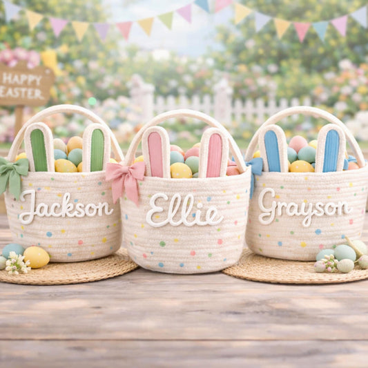 Personalized Easter Cotton Rope Basket for Toddler Boy, Custom Name Easter Egg Hunt Basket, Neutral Baby Gift for Spring