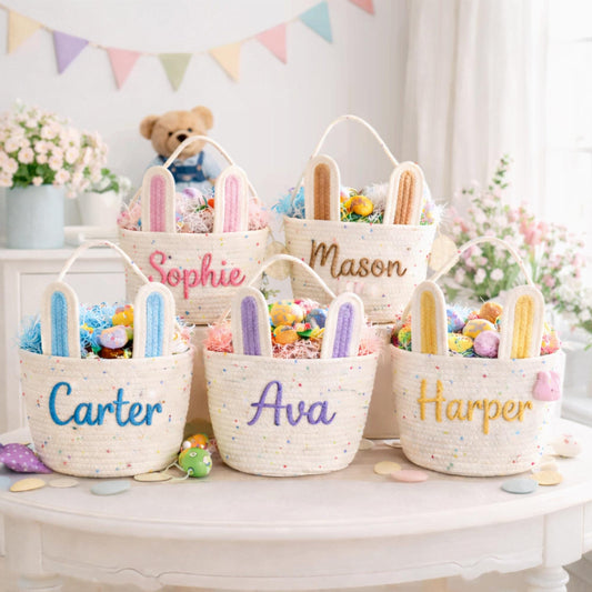 Easter Basket,Custom Name Basket,Personalized Baby Gift Basket,gift for kids,Baby Shower Gift,Bunny Name Basket,Rope Cotton Baby Gift Basket