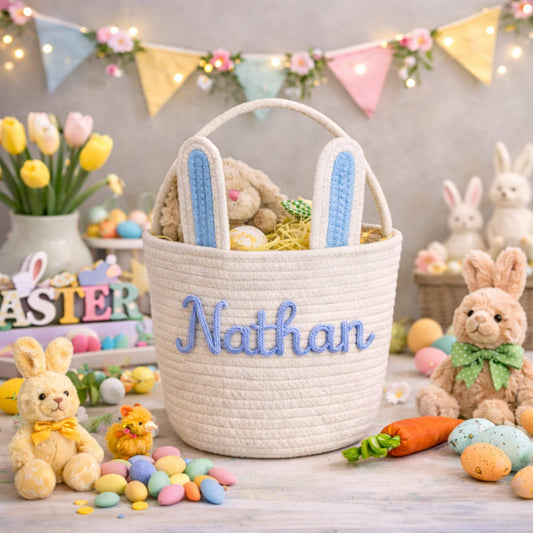 Crochet Personalized Easter Basket 2026 with Name - Custom Easter Egg Hunt Gift for Kids, Baby's First Keepsake & Spring Decor Basket