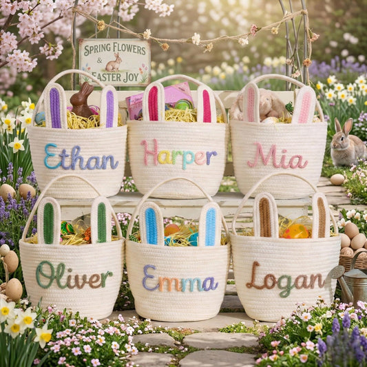 Personalized Easter Basket with Name • Egg Hunt • Handmade Bunny Basket • Personalized Easter Basket • Egg Hunt • Handmade Bunny Basket