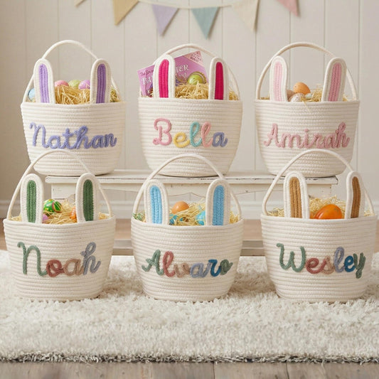 Personalized Handmade Toy Organizer Basket - Cotton Rope/Easter Basket, Baby Shower Gift & Functional Nursery Baby Basket