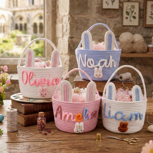 Personalized Easters Cotton Name Basket: Custom Name Happy Easter Bag,Custom Easter Name Basket,Toys Storage,Easter Gift,Pet Basket