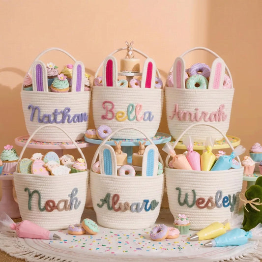 Personalized Easter Basket, Easter Egg Hunt Basket, Handwoven Rope Basket, Custom Easter Name Basket, Easter Gift for Kids